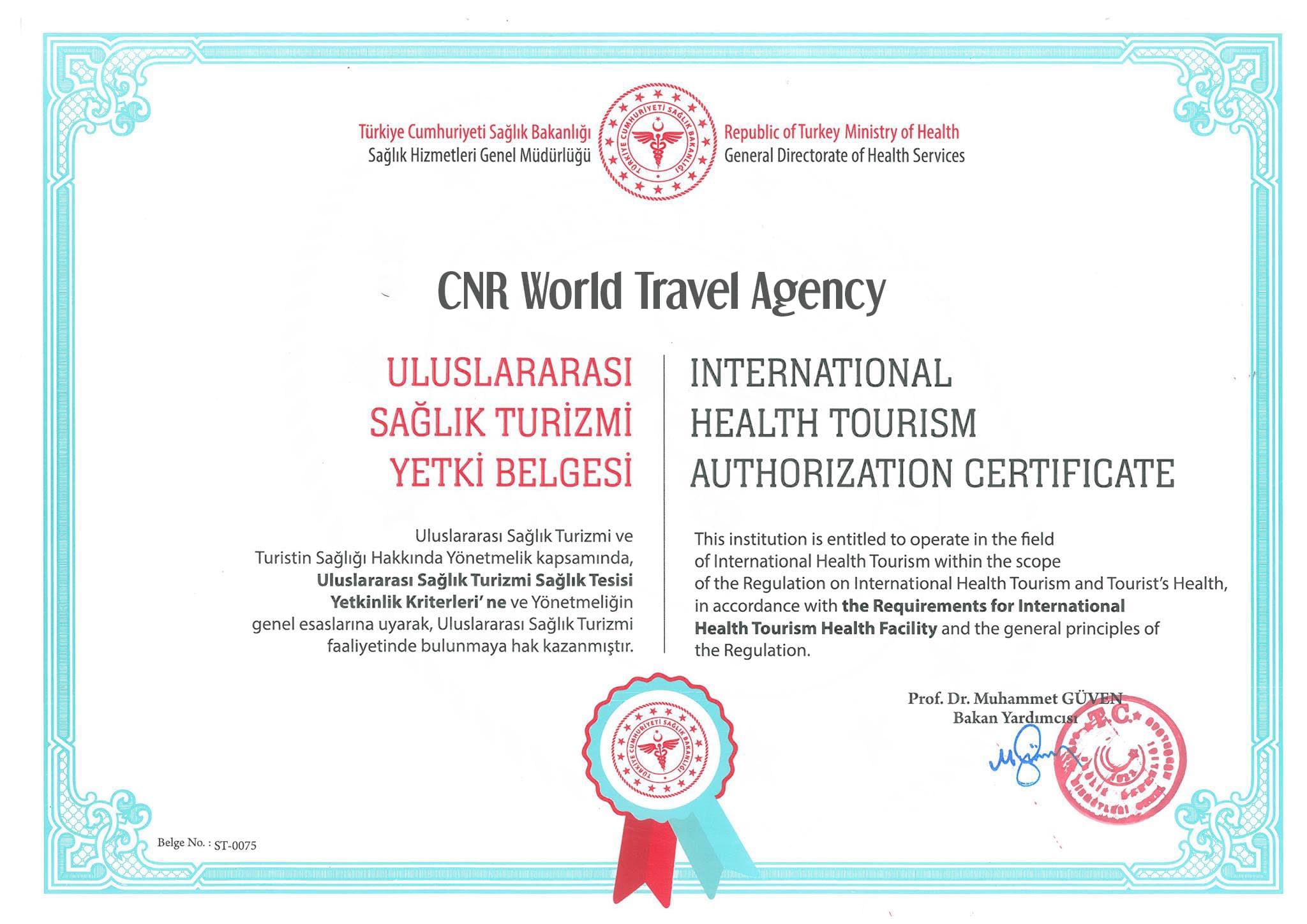 International Health Tourism Authorization Certificate